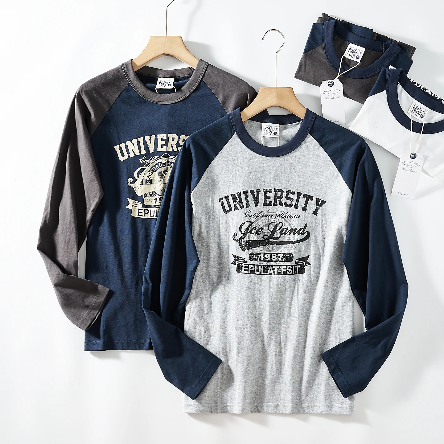 2026 Spring New American Retro Long-sleeved O-neck Letter Printed T-shirt Men's Fashion 100% Cotton Washed Casual Youth Tops