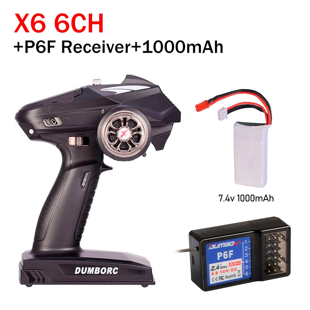 DUMBORC Zender Afstandsbediening 2.4G 6CH X6 met P6FG Gyro Ontvanger LED Lichtset voor 1/10 1/8 Crawler Axial SCX10 RC Auto