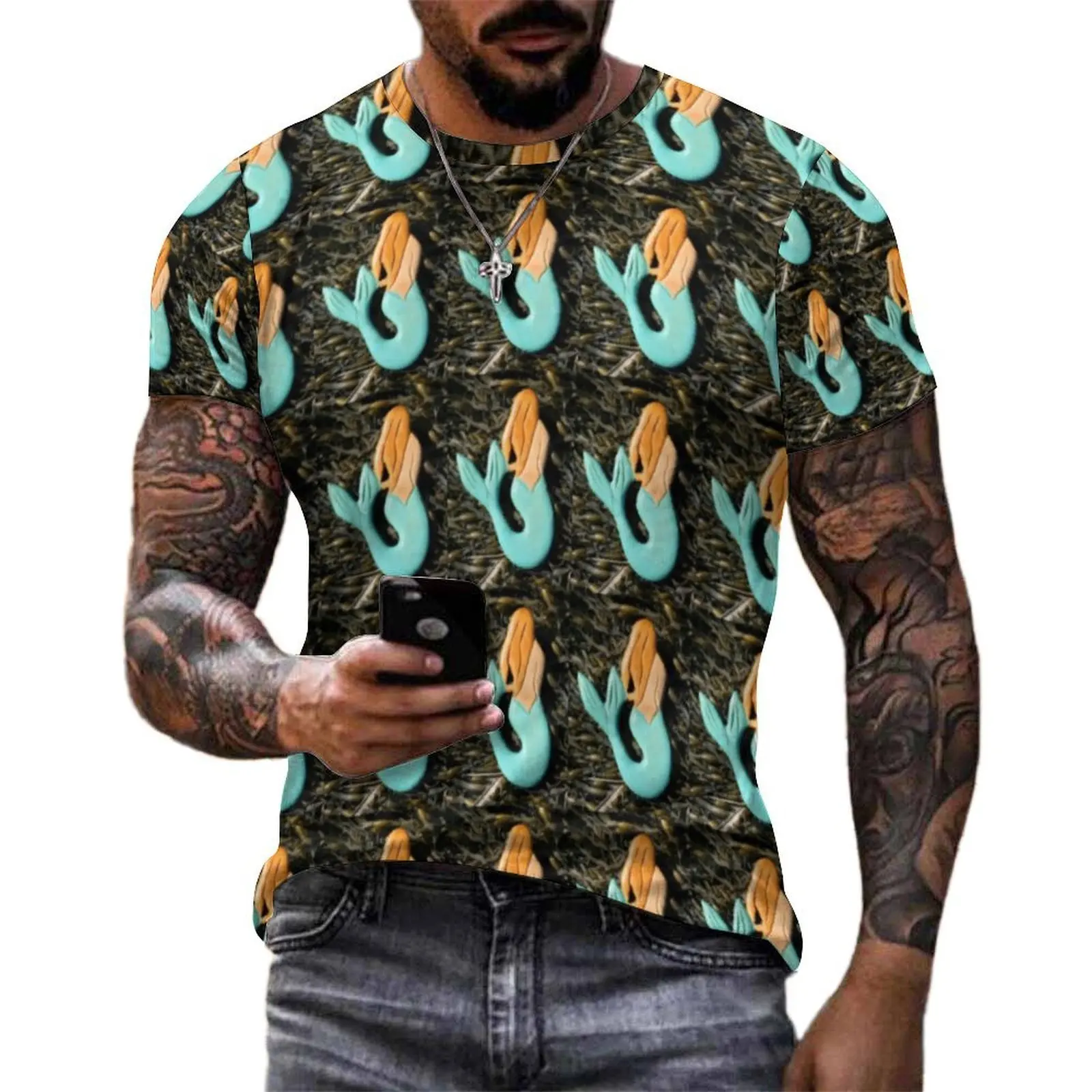 Redhead Mermaid T-Shirt Cute Animal Print Trending T Shirts Man Awesome Tee Shirt Original Short-Sleeved Design Clothes 5XL 6XL