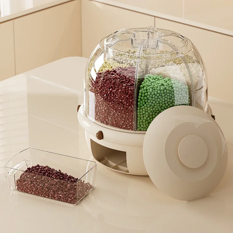 Grid rice bucket rotatable multi-functional grain storage box rice insect-proof moisture-proof sealed rice storage box household