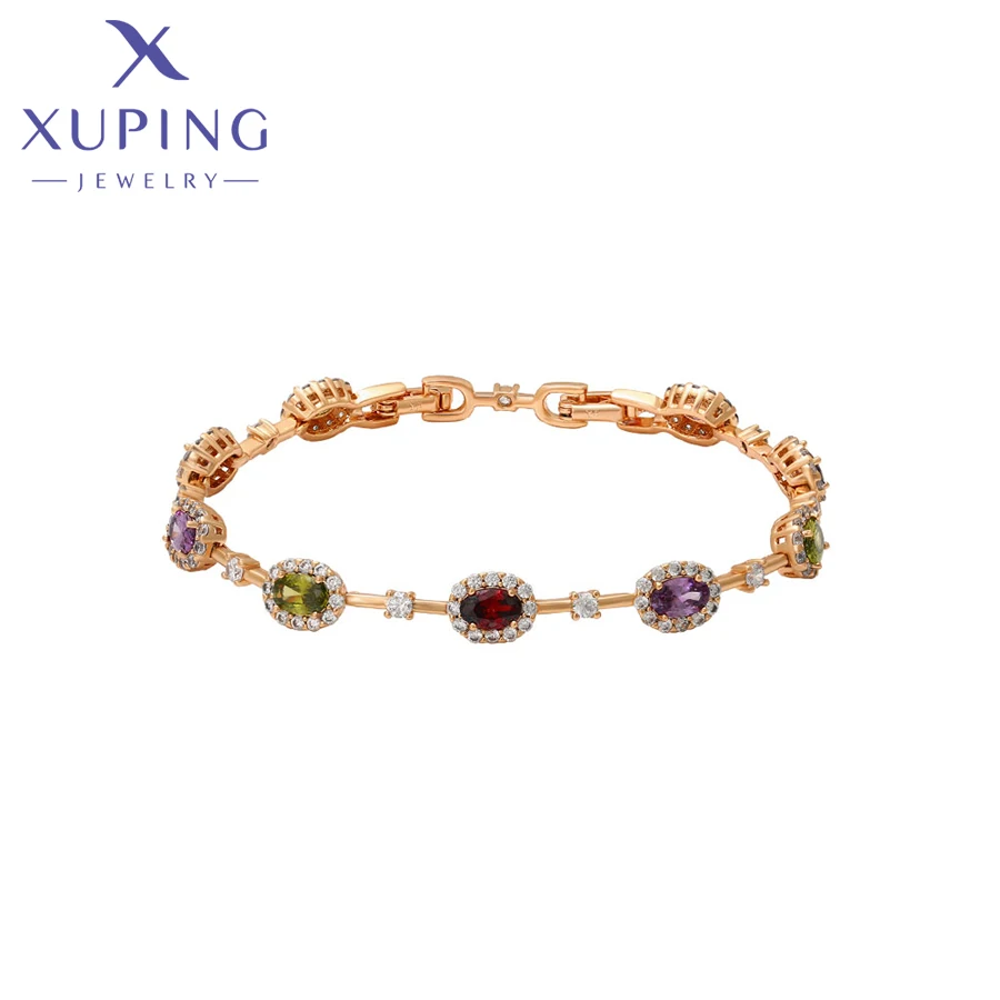 Xuping Jewelry Elegant New Multicolor Stone Charm Women\'s Hand Bracelets Gold Color Birthday Gifts X000695750