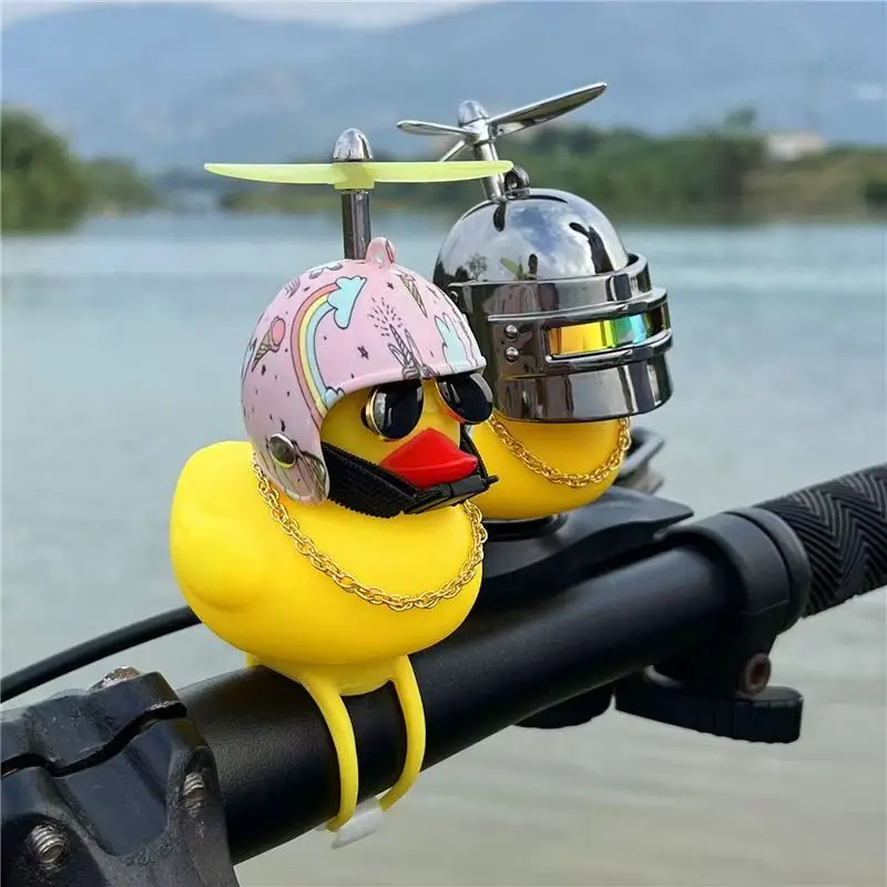 

2 Pcs Bike Car Cute Duck with Propeller Helmet Motorcycle Rubber Duck Decoration Auto Bicycle Bell Yellow Ducky Decor Ornaments