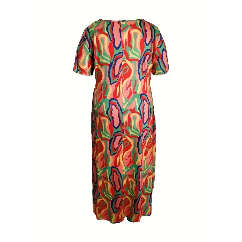 Plus Size New Women's Fashionable Casual Autumn Comfortable Color Printed Short Sleeved Dress