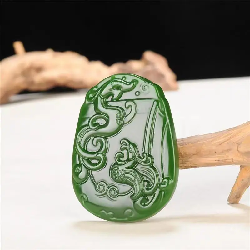 

Hetian Jasper Color Dragon and Phoenix Pendant, The Same Pendant for Men and Women