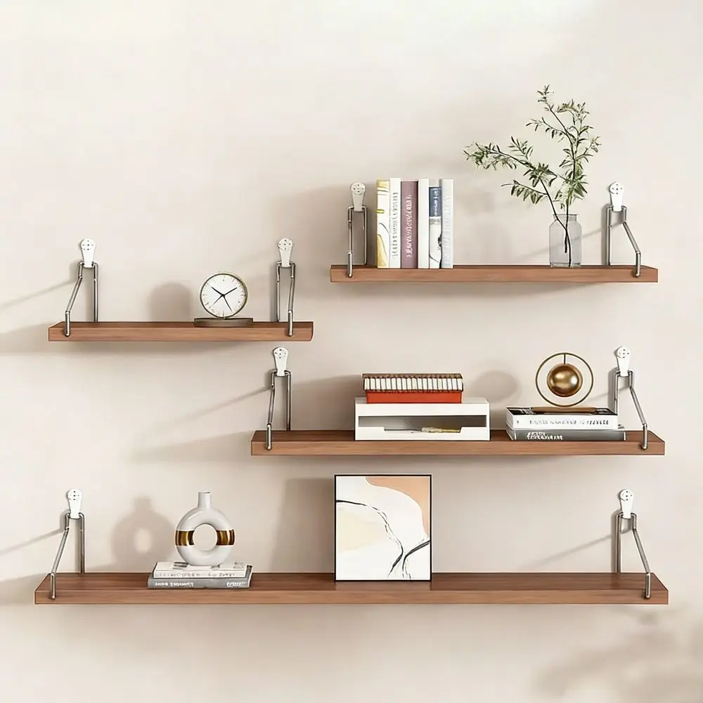 Wooden Material Wall Shelf Wall Mounted No-Punch Design Wall Display Hanging Organizers Storage Shelf Home Storage