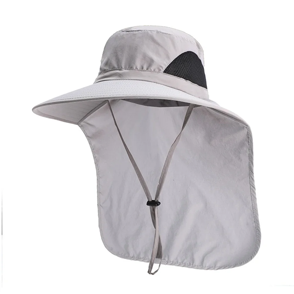 Unisex UV Protection Fishing Cap Wide Brim Breathable Mesh Outdoor Fishing Climbing Hiking Sun Hat with Neck Flap