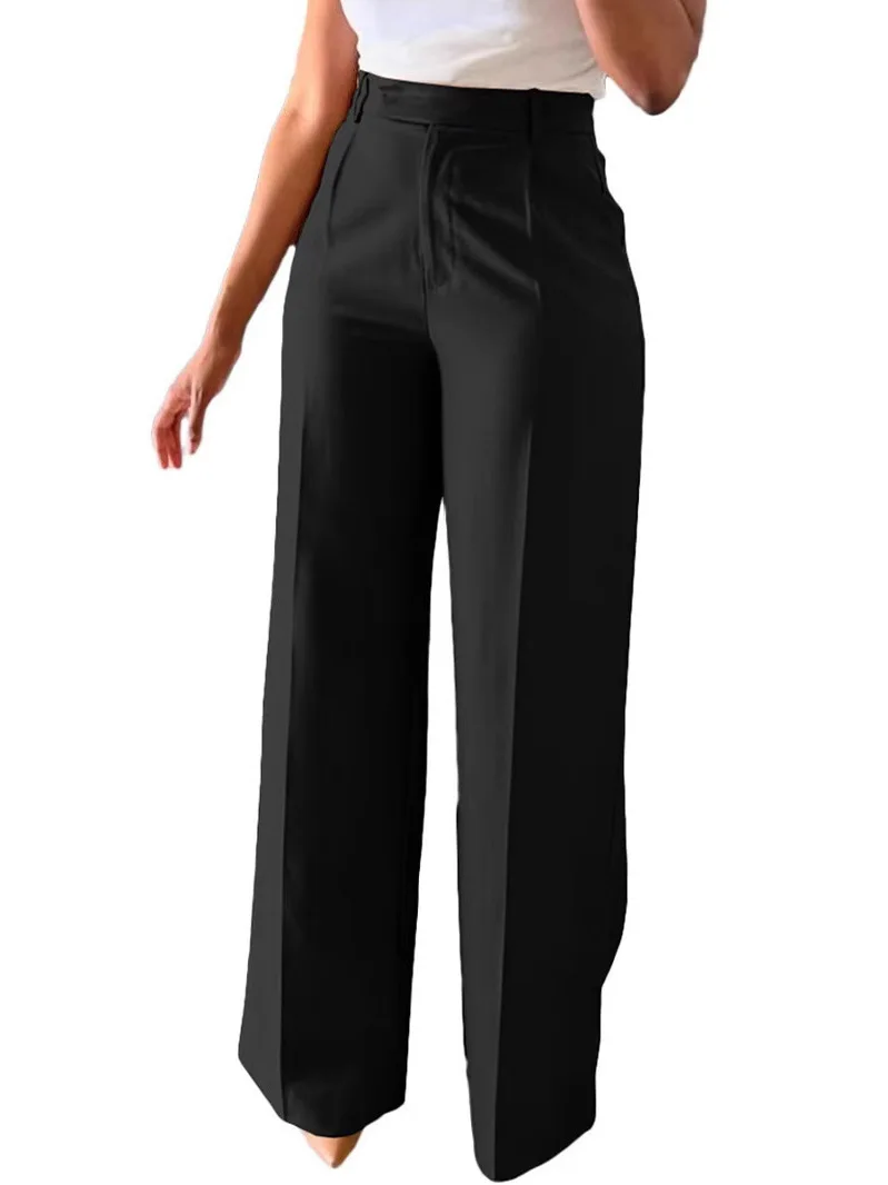 High Waist Wide Leg Pants Pure Color Straight Cut Trousers for Women High Waist Comfortable Fit Long Straight Pants