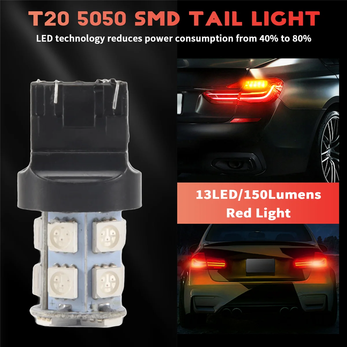 2x أحمر T20 7443 380 W21/5W سيارة 13 SMD 5050 LED توقف الذيل الفرامل بدوره أضواء لمبات G