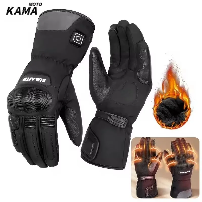 Motorcycle Riding Heating Gloves, Winter Velvet Thickened Intelligent Temperature Control Skiing Gloves Touchable Thermal Gloves