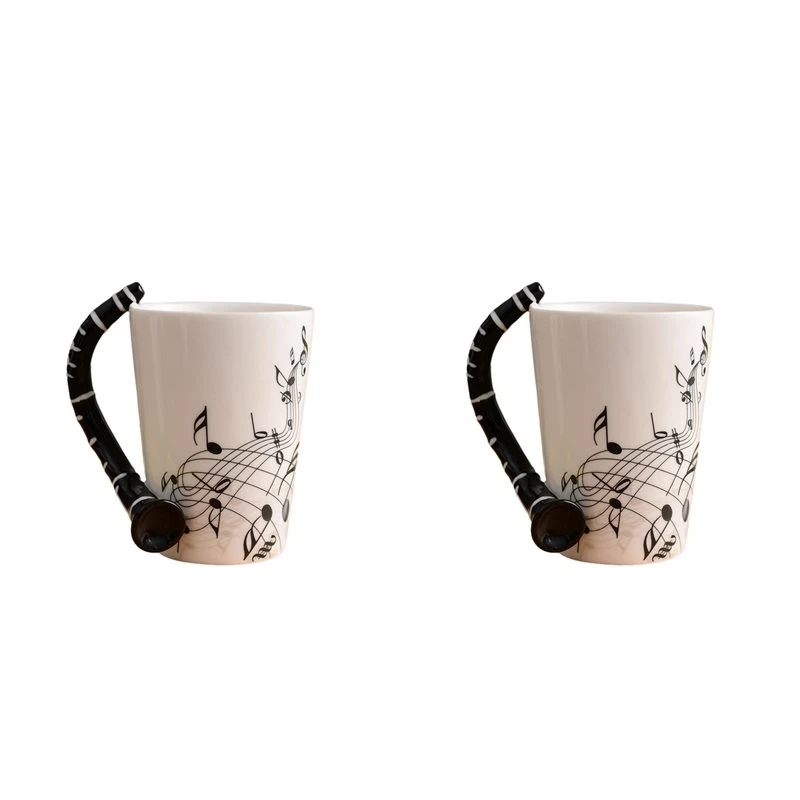 T21C 2X 240Ml,Creative Music Ceramic Mug Cute Coffee Tea Milk Stave Mugs And Cups With Handle Novelty Gifts,Clarinet
