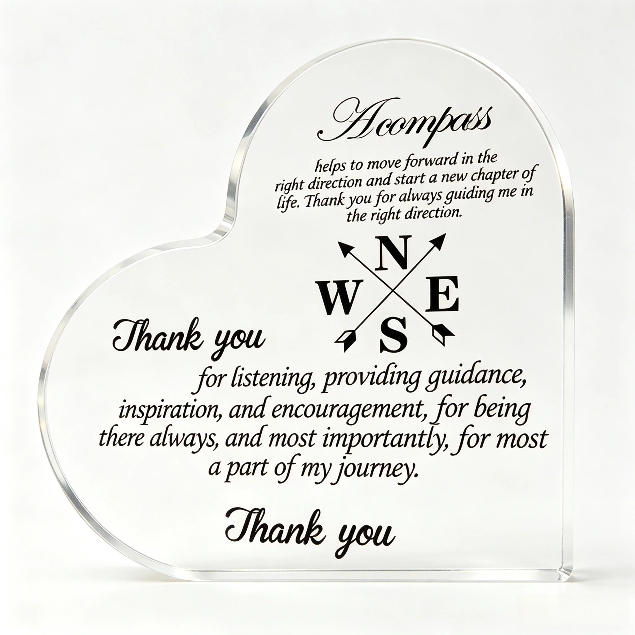 Thank You For Being Part Of My Journey Heart Acrylic Stand, Compass Arrow Motivational Table Ornament