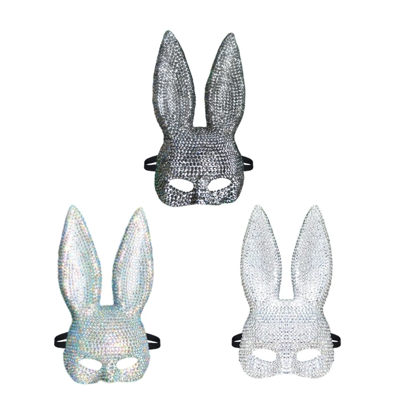 

Rabbit Mask With Large Eye Designs Festival Elastic Bands Rabbit Face Mask with Glass Charm for Themed Celebration Dropship