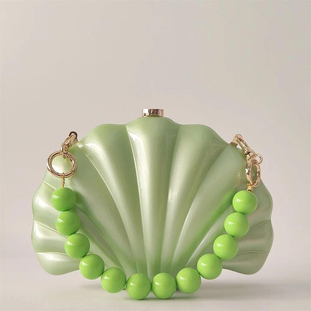 

Green Shell Single Shoulder Messenger Purse Women Clutch Handbag Luxury Acrylic Lady Bag Fashion Personalized Party Evening Bag