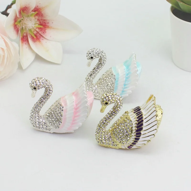 SHINNYGIFTS Enameled Swan Jewelry Box Hand Painted Hinged Trinket Box Animal Collectible Home Decor Unique Gifts for Lover