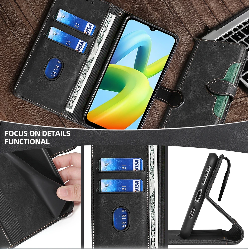 Magnet Buckle Leather Flip Cover For Xiaomi Redmi 9A 9AT 9C A3 A1 A2 Plus Note 9T 9S 9 Pro Max Prime Contrasting Color Book Case