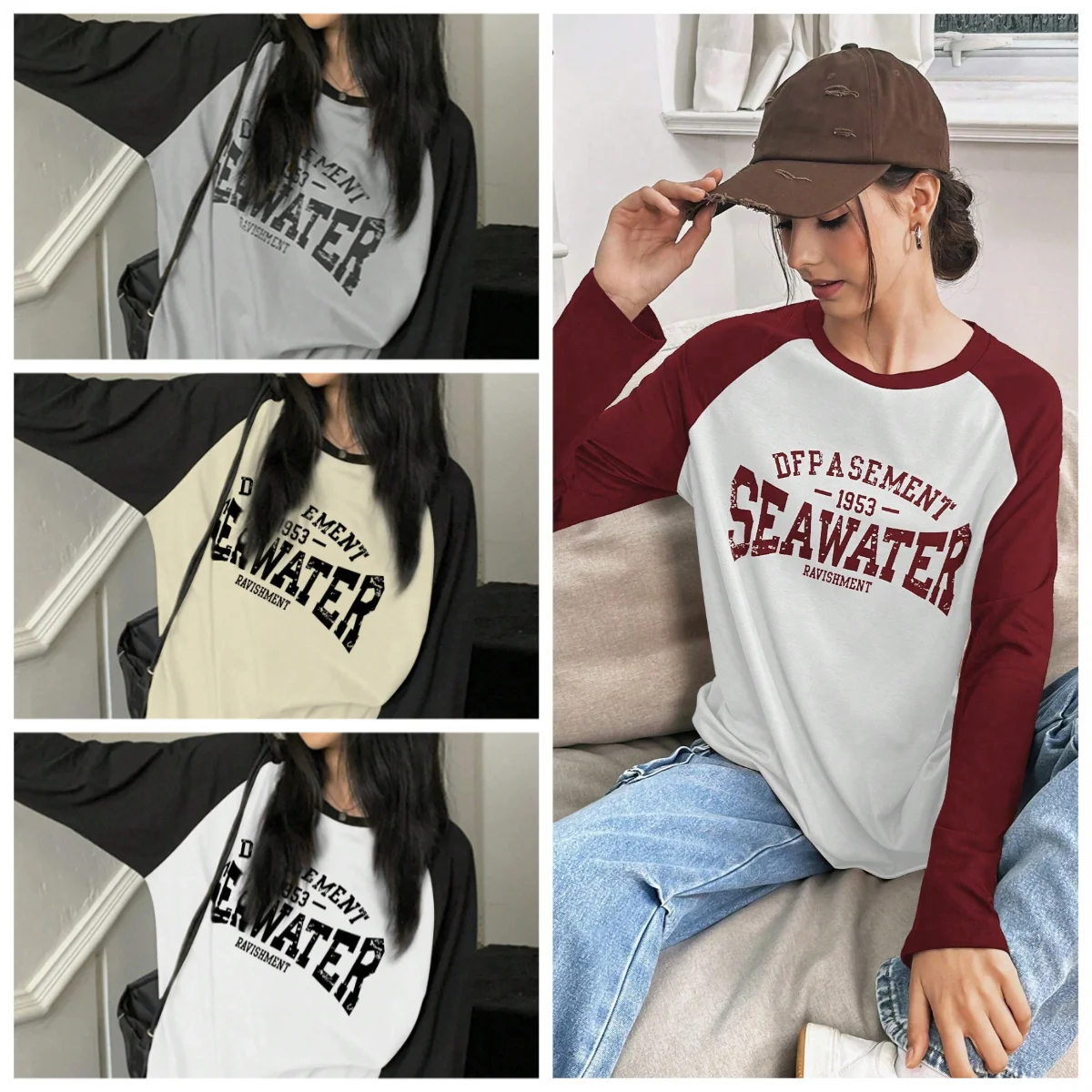 

Осенняя женская свободная футболка с круглым вырезом и длинными рукавами, повседневная футболка с буквенным принтом, весна-лето, футболки с графическим рисунком, женские топы