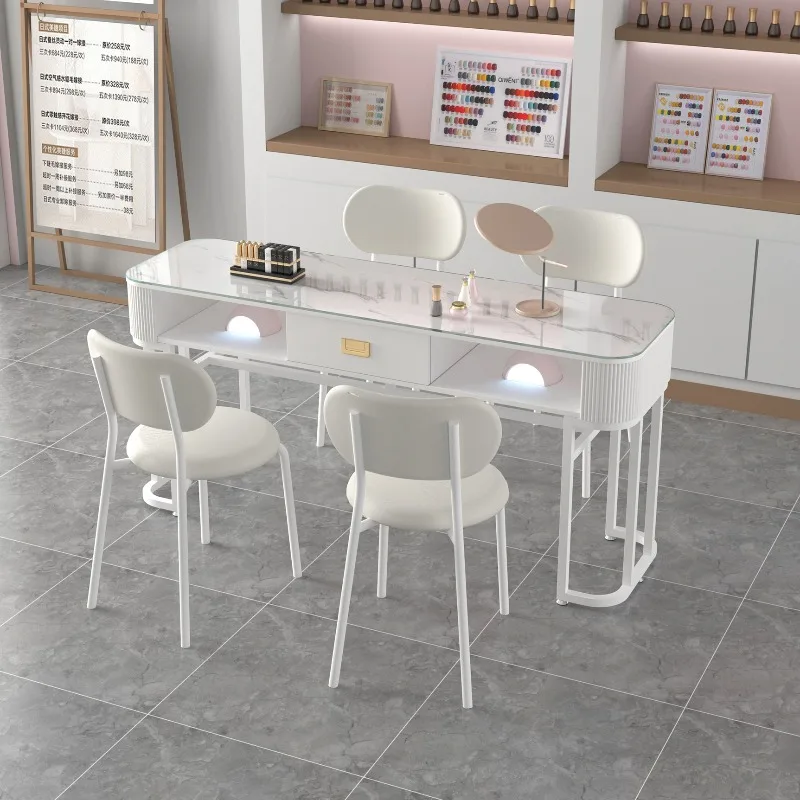 Glass Top Nail Table Professional Fancy Oficce Workstation Beauty Nail Desk Art Design Luxury Mesas Manicuristas Furniture