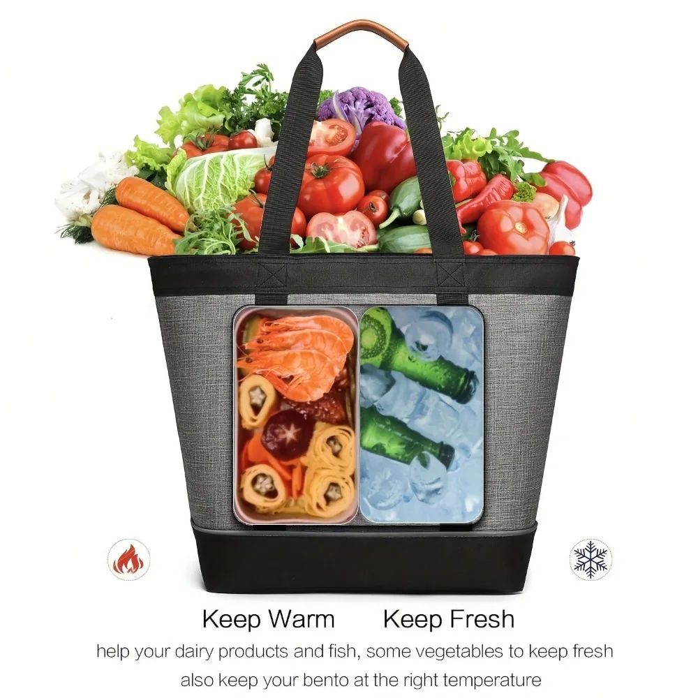 Large Capacity Insulated Tote Bag, Lightweight Foldable Lunch Bag, Fixed Shoulder Strap Shoulder Bag