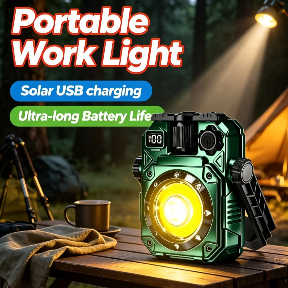 Magnetic COB Work Lantern Solar USB Rechargeable RGB Multicolor Lamp for Outdoor Camping Site Maintenance Atmosphere Lighting