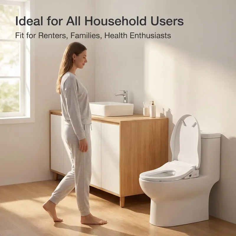 Smart Bidet Toilet Seat with Heating Warm Air Dryer Self Cleaning Double Nozzle Slow Close Cover Modern Design for Bathroom