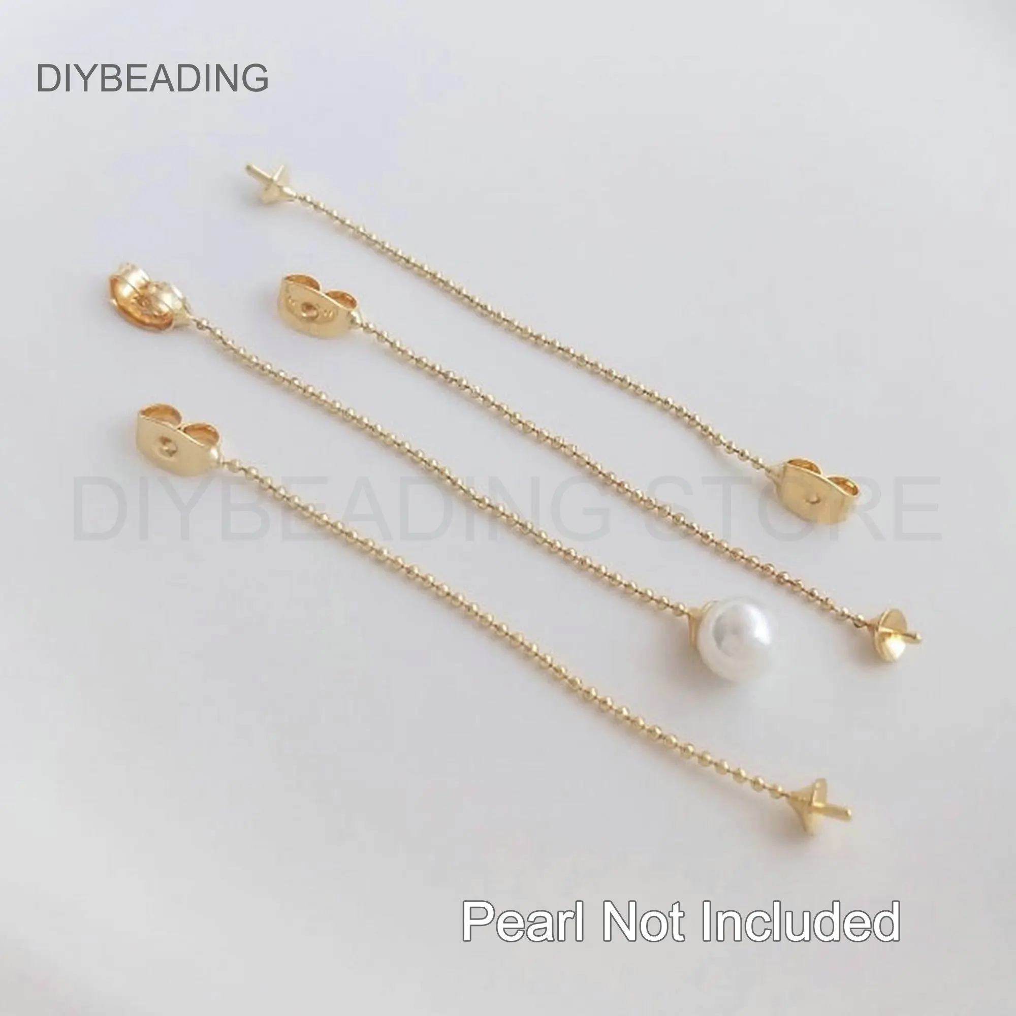 Long Threader Earring Component Lots Supply 14K Gold Plated Brass Earring Threader with Stopper Backs and Peg Bail for Pearls