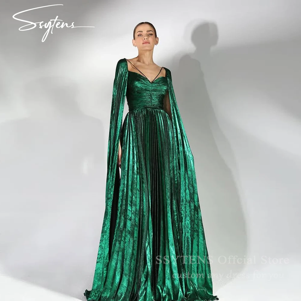 

SSYTENS Emerald Green Elegant Evening Dresses Long Beach Robes De Soirée Cap Sleeves Vestidos De Noche Para Mujer Customized