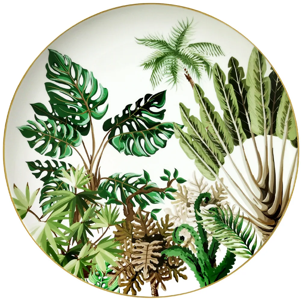 Fresh Green Plant Design Premium Porcelain Plates Bone China Spaghetti Plate Coffee Cup And Plate Set Serving Tray Home Decor
