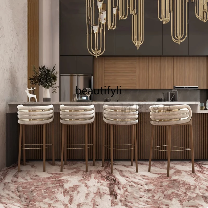 

Light Luxury Solid Wood Dining Chair Modern Minimalist Metal Back Chair Designer Living Room High-grade Stainless Steel Chair