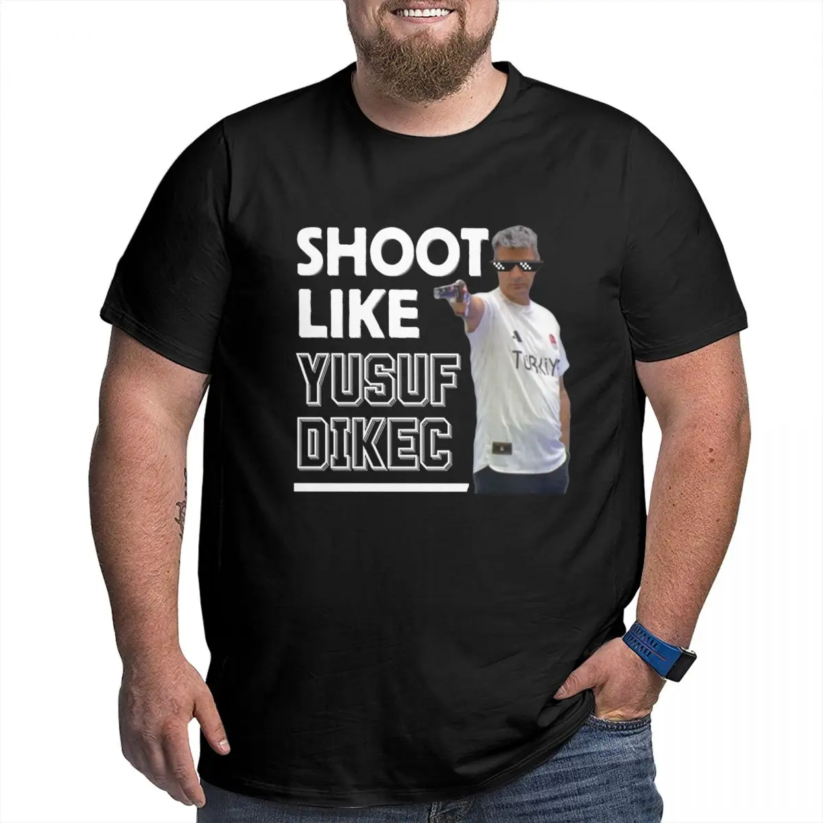 Men Funny Shoot Like Yusuf Dikec T Shirt Streetwear Oversized Cotton Sleeve Anime Shirt