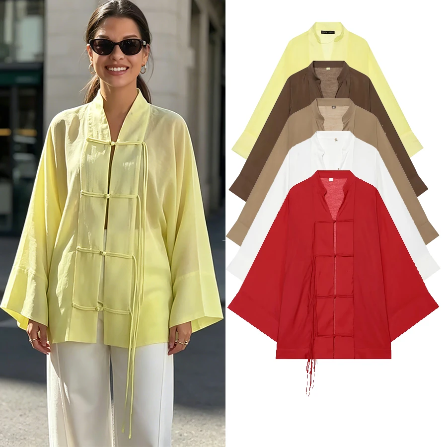 Women Elegant Blouse For Women Loose Long Sleeve Shirts Female Single-breasted Casual Shirts Fashion See Through Thin Top