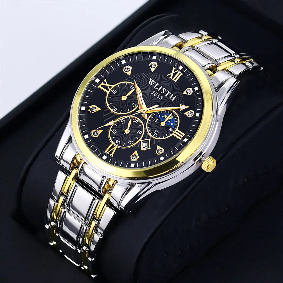 

WLISTH Men Pointer Analog Quartz Watch Date Display Fashion Accessories Waterproof Luminous Wristwatches Watches with gift box