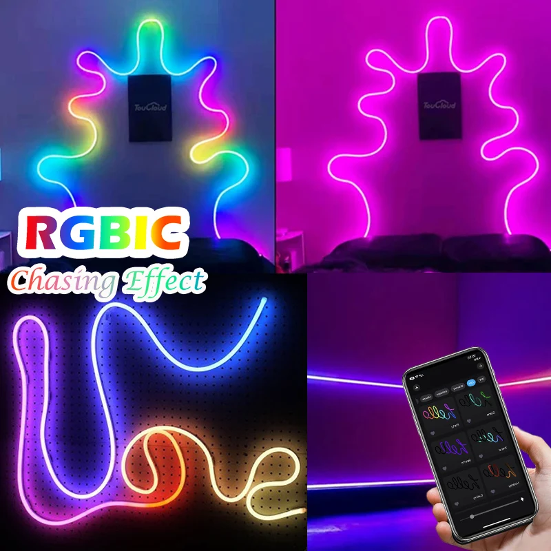 Smart Dreamcolor RGBIC Neon LED Rope Lights, Flexible Ambient Gaming Lights for Bedroom Indoor Atmosphere Decoration