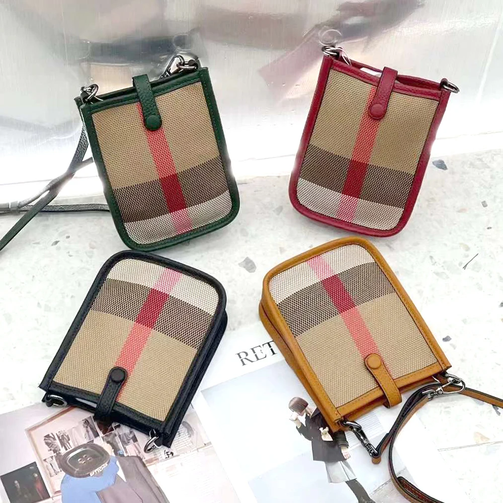 Fashion Small Women's Bag Daliy Luxury Plaid Stripes Canvas Mini Female Crossbody Bag Classic Retro Mobile Phone Sling Handbag