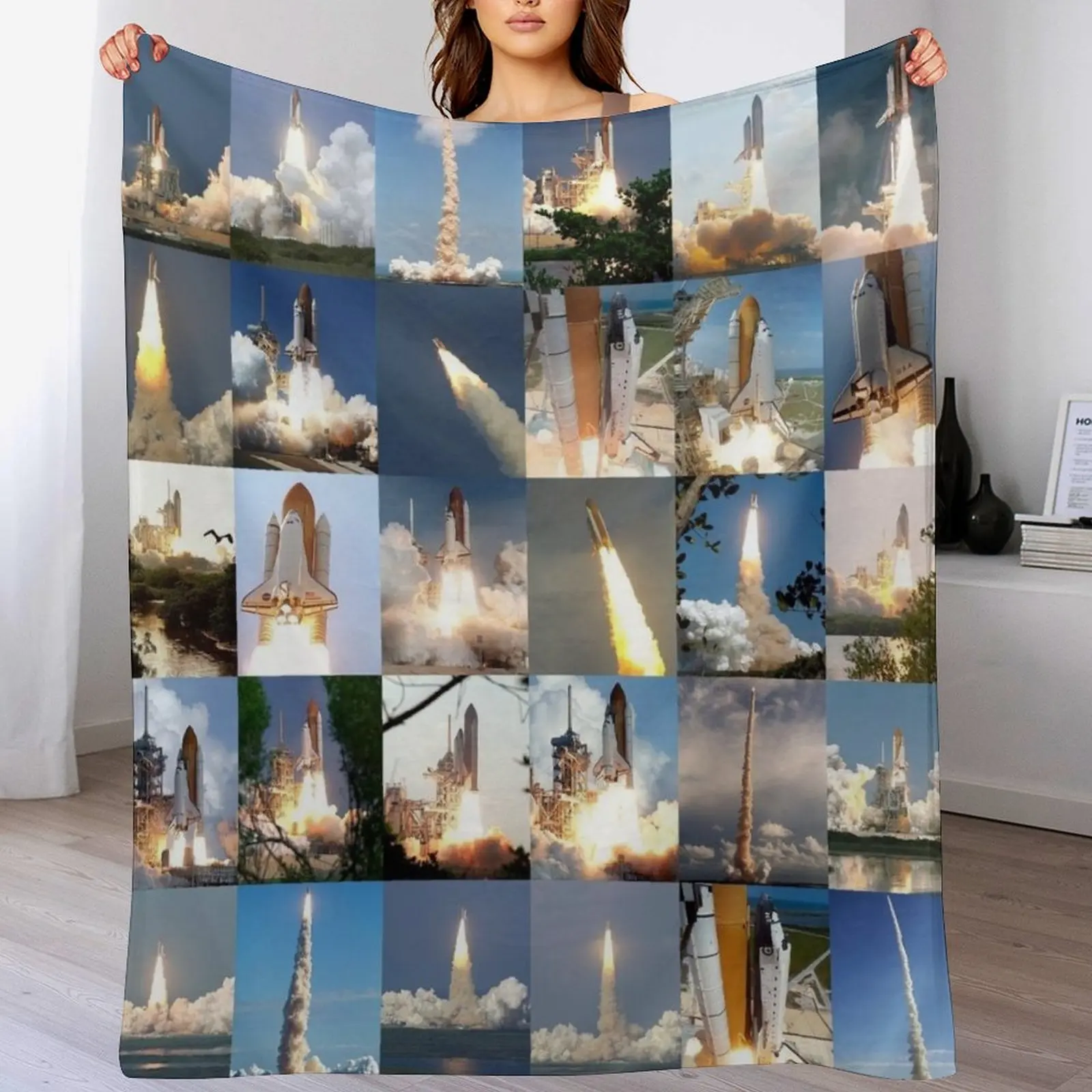 Space Shuttle Launches Throw Blanket Hairy Luxury Brand Weighted Blankets