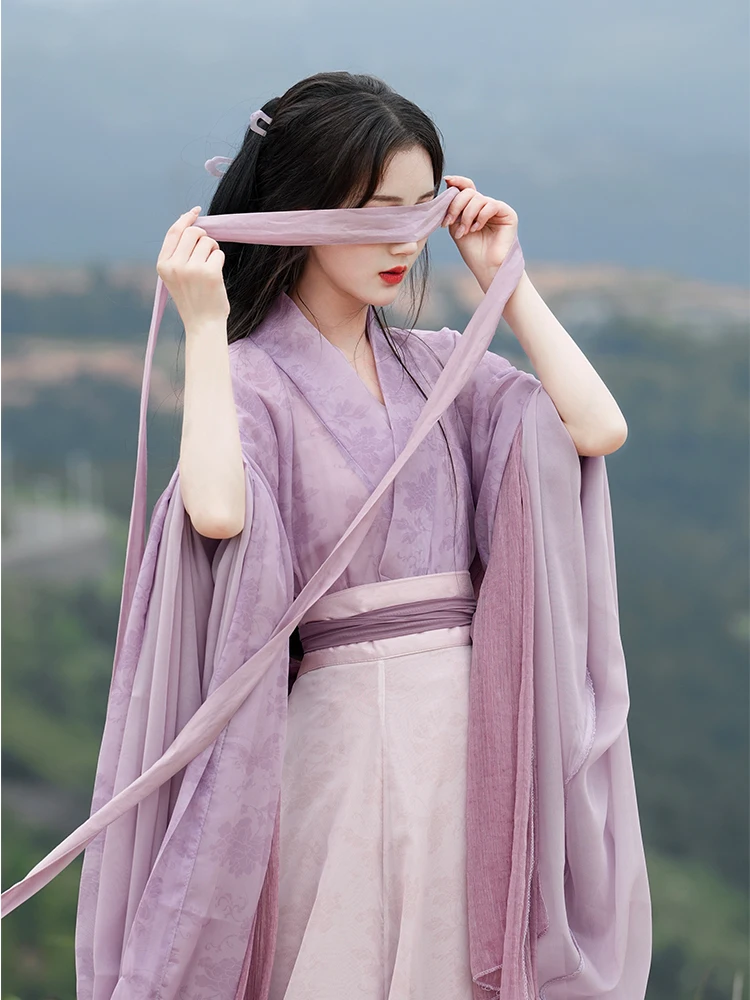 女性の漢服ドレス魏と晋スタイルクロスカラー長袖中国風 8 ピーススカート古代衣装コスプレ