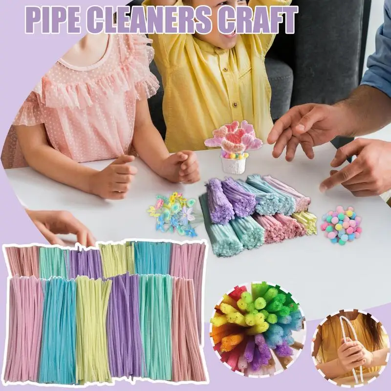 Colored Pipe Cleaners For Crafts 200X Fuzzy Wire Sticks With 20X Hair Balls Twisting Stick Handmade Projects Decorations For