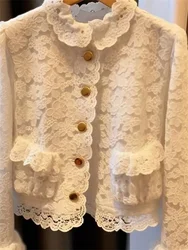 2024 popular beautiful unique early autumn women's clothing new item white lace small fragrant jacket super beautiful elegant an