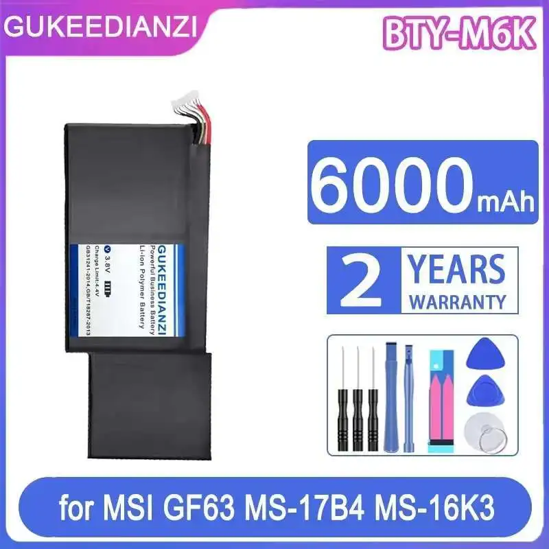

6000mAh Laptop Battery for MSI MS-17B4 MS-16K3 GS63VR-7RG GF63 Thin 8RD 8RD-031TH 8RC GF75 Thin 3RD 8RC 9SC, Model BTY-M6K