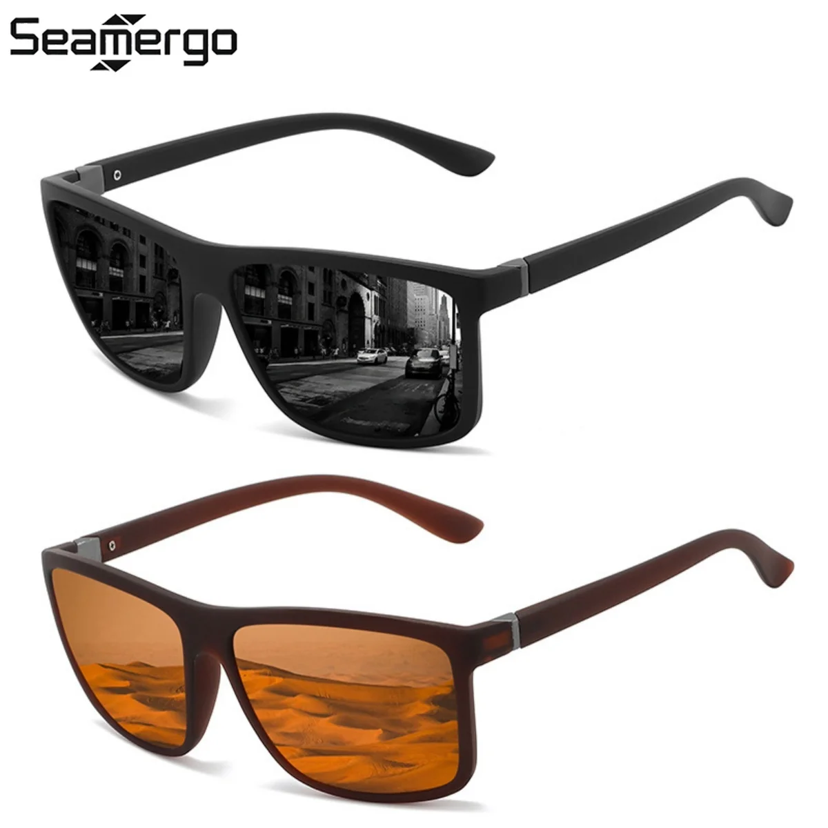 

SEAMERGO Men's Polarized Cycling Sunglasses Stylish Square-Frame Sunglasses Unisex Outdoor Driving Sports Sun Protection Eyewear