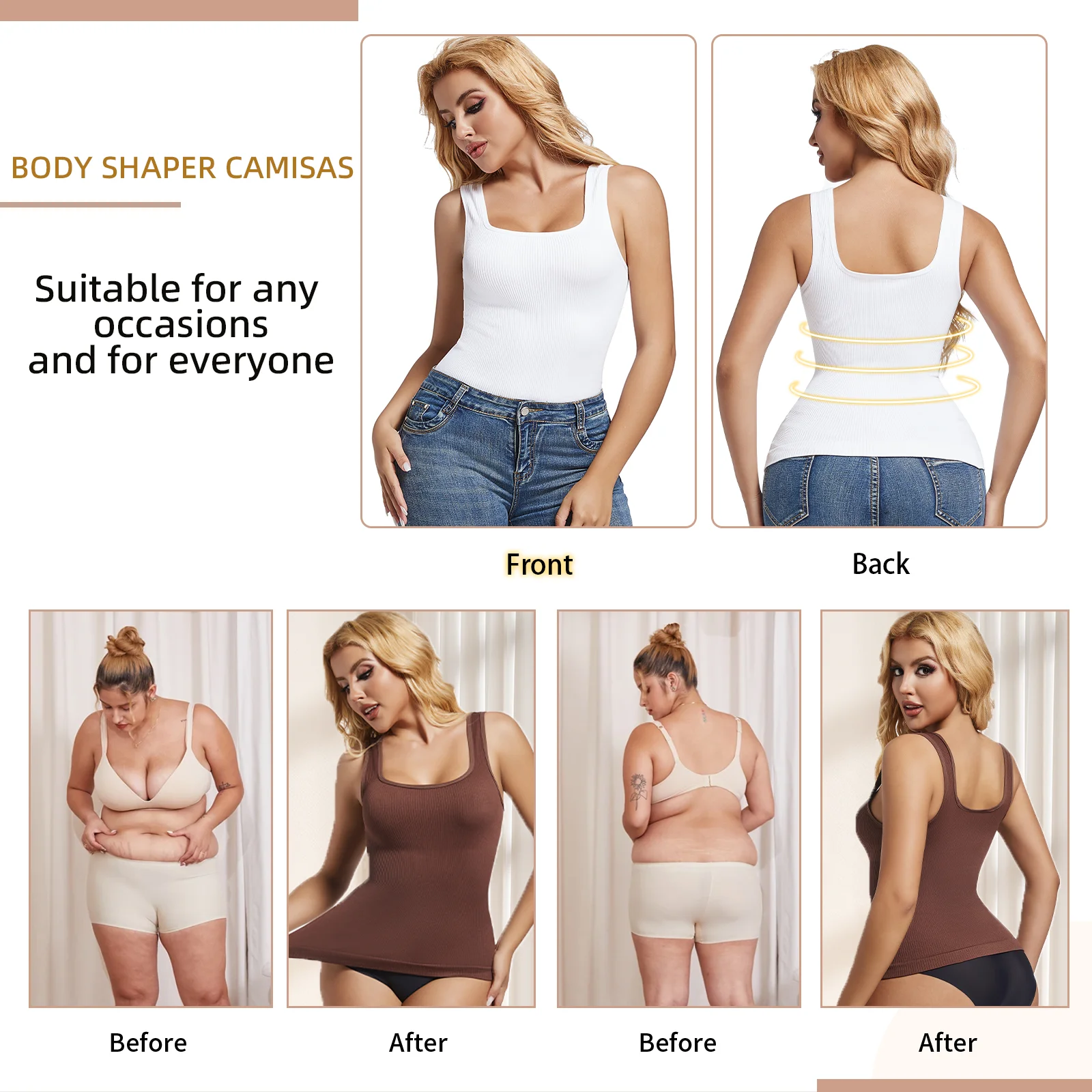 S-3XL Women Shapewear Vest Waist Trainer Compression Tanks Tops Square Collar Tummy Control Seamless Shaping Camisas Bodyshaper