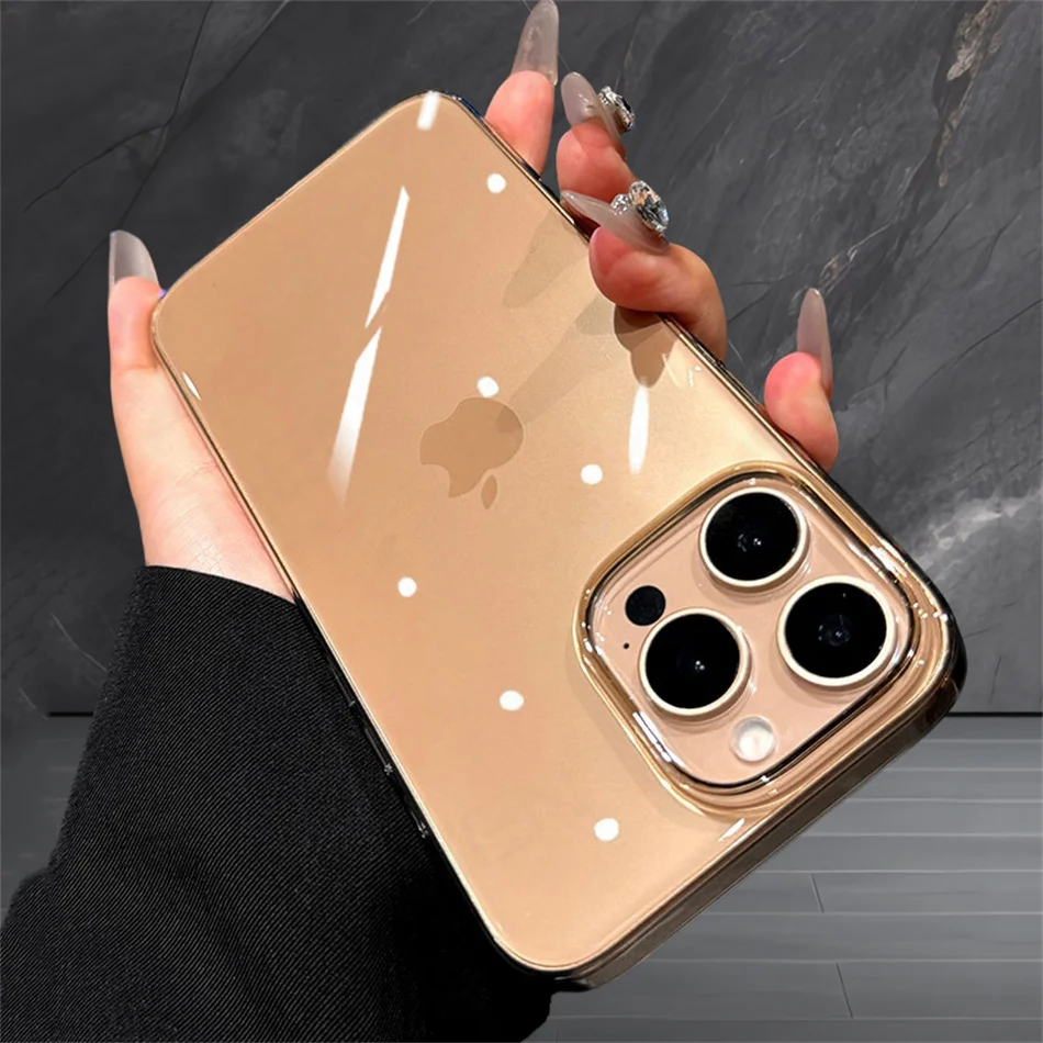 

Anti-Yellow Glosy Clear Case For iPhone 16 15 14 13 12 Pro Max Ultra Thin Transparent 16pro Desert Gold Hard PC Shockproof Cover