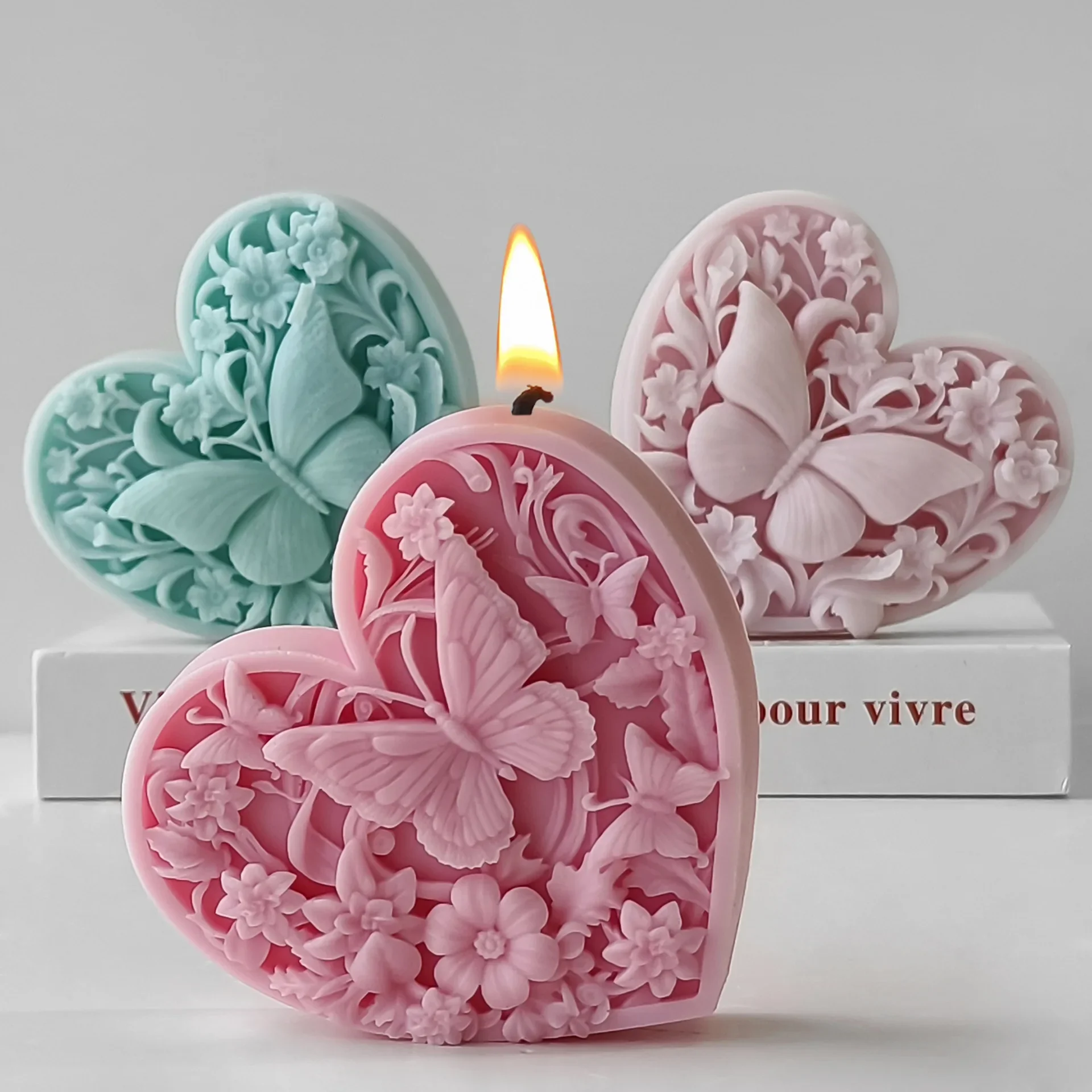 Heart Butterfly Candle Silicone Mould, DIY Crystal Resin Valentine’s Day Heart Aromatherapy Decoration Ornament Mould