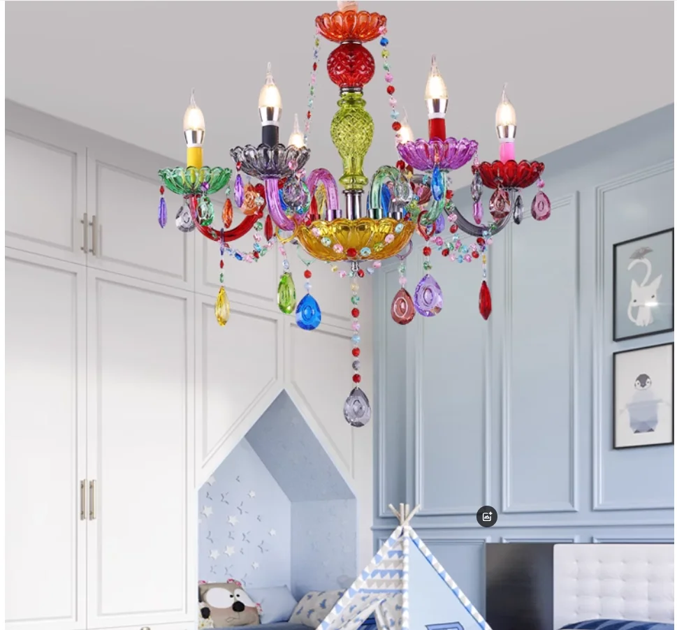 Modern Colorful Chandelier Decora Candle Chandelier Lustres De Cristal Decoration Tiffany Pendants and Chandeliers Home Lighting