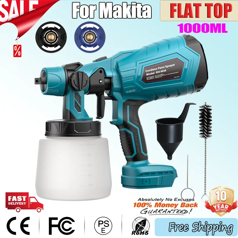 

1000ML Cordless Electric Spray Gun High Power For Makita 18V Battery Paint Sprayer Auto Furniture Steel Coating Airbrush