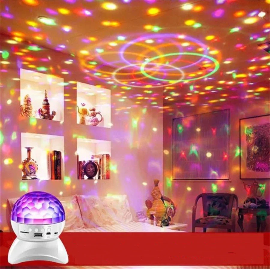 Tirvose-Projecteur de musique sans fil avec haut-parleur BT, veilleuse aste par USB, boule Chang LED, lumière de scène pour la maison, la fête, la décoration de mariage