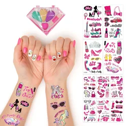 10pcs Pink Denim Pink Girl Waterproof Tattoo Sticker Girl Cartoon Party Decoration Kid Adult Makeup Face Patch Set Cosplay Prop
