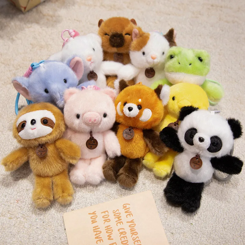 나무늘보 너구리 판다 플러시 백팩 펜던트 키체인 남아 여아 장난감 학교 가방 장식 생일 선물 귀여운 인형 키링