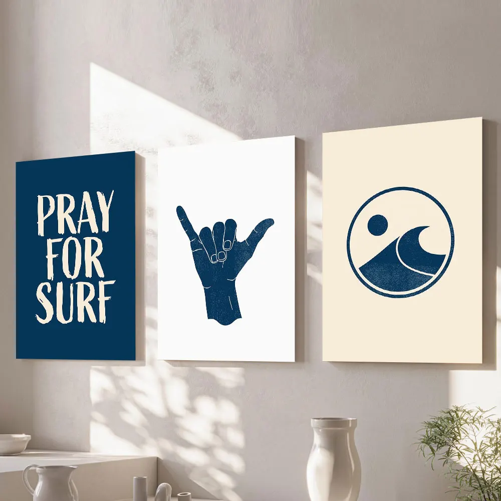 Framed Set of 3 Pray For Surf Poster Canvas Print Painting Surfer Wall Art Bedroom Study Studio Living Room Home Decor