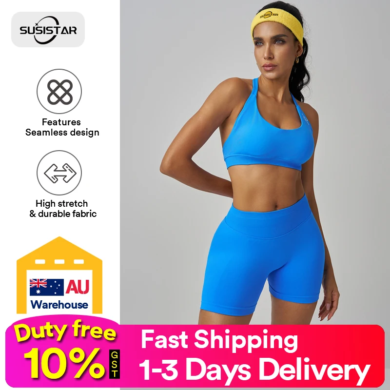 SUSISTAR 2 Piece Workout Sets for Women, Seamless Work Out Ribbed Gym Outfits, Yoga Activewear Set