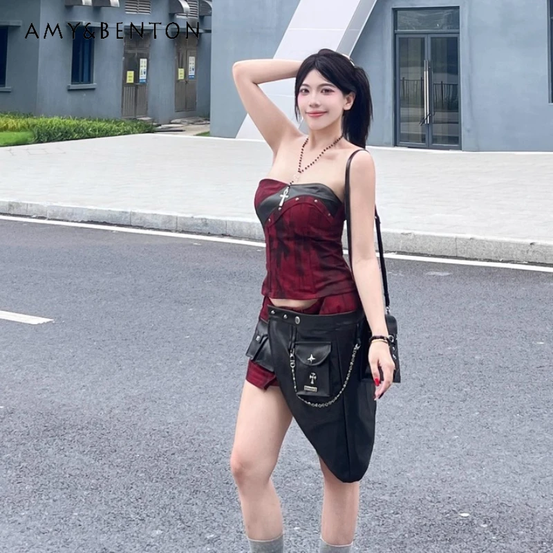 

Original Design High Street Hot Girl Texture Women Leather Short Skirt Summer New Dark Punk Wear Irregular Half Skirts ladies